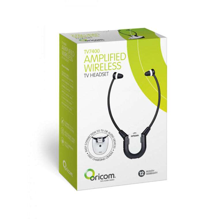 Oricom TV7400 Amplified Wireless Headset with Fast Charging Cradle